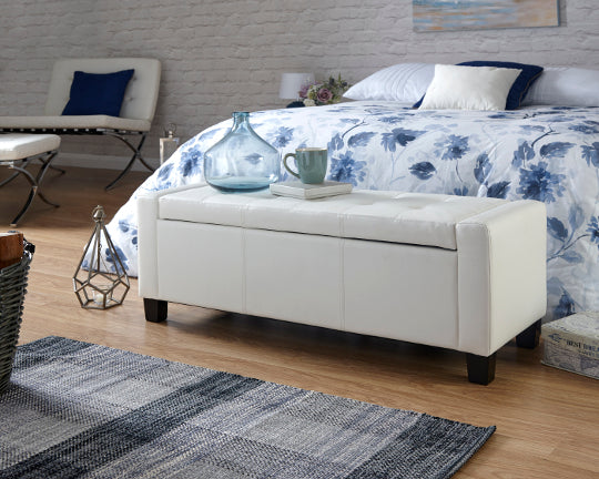 white leather ottoman bedding box