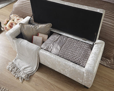 oyster crushed velvet ottoman bedding box